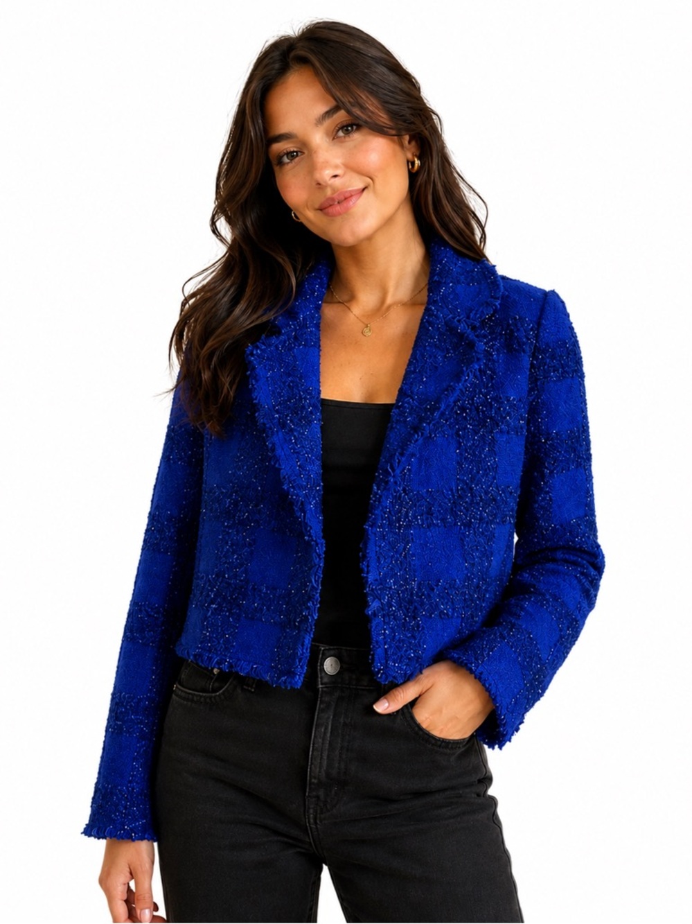 House of Harlow 1960 Wool Blend Blue Sparkly Cropped Blazer Size XS - Runs Big